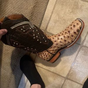 Ostritch handmade square toed boots 8.5